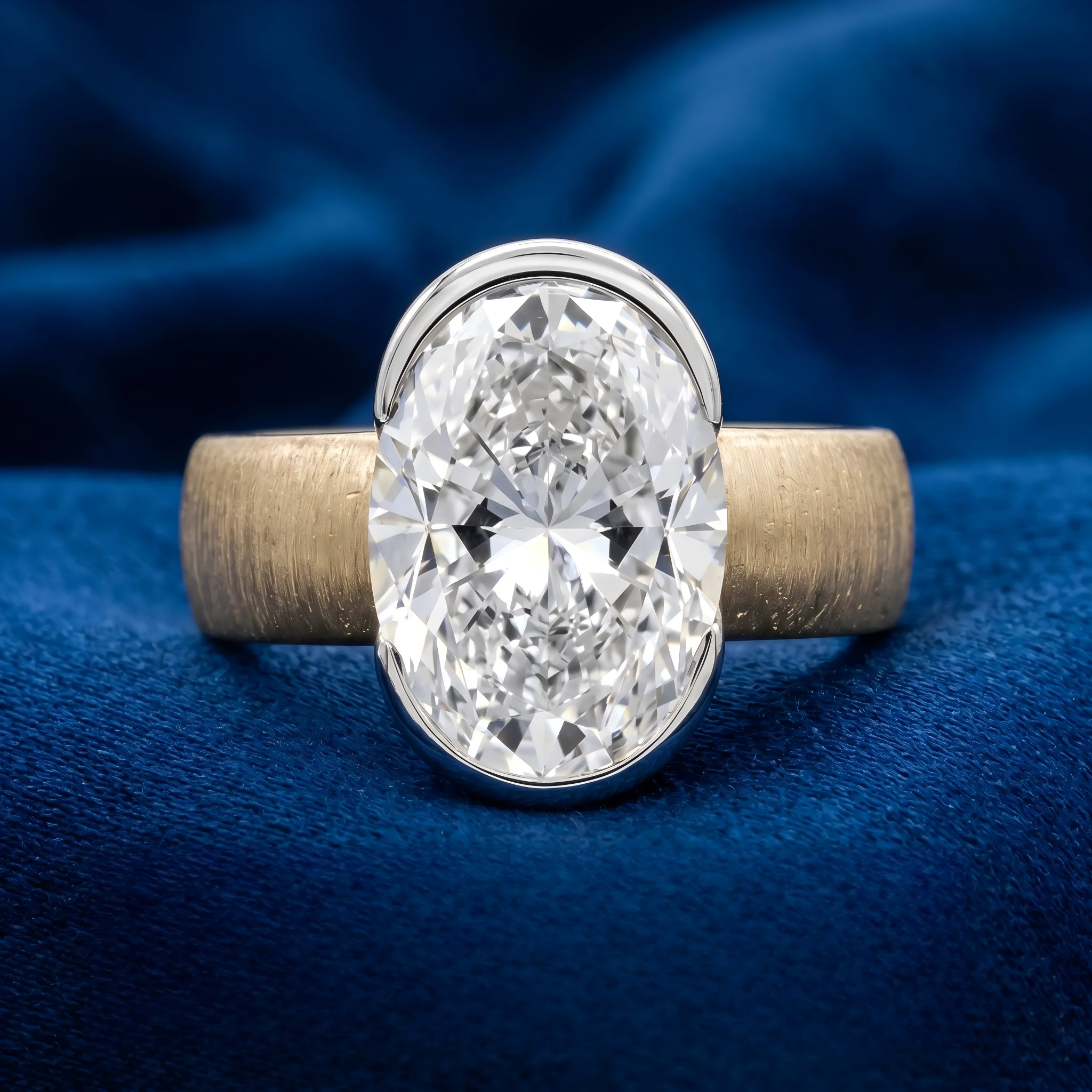 Two-tone gold oval diamond ring