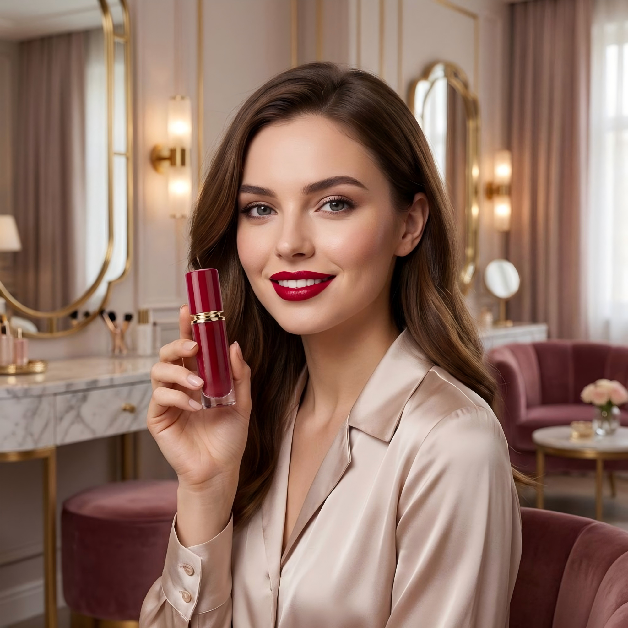 Radiant Red Mirror Lip Gloss: A glass-like, highly pigmented lip gloss that's lightweight, hydrating, and non-drying for everyday wear.