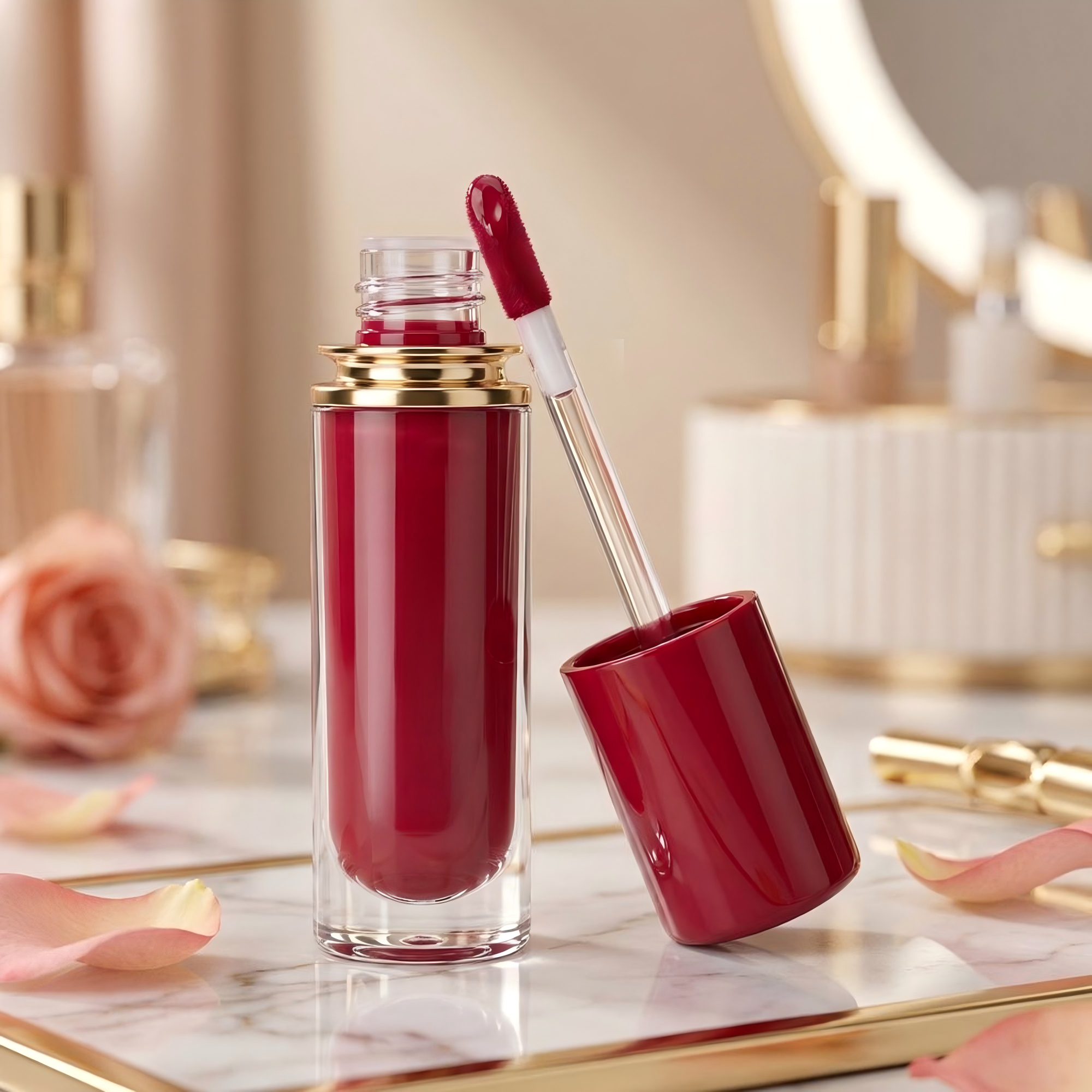 Radiant Red Mirror Lip Gloss: A glass-like, highly pigmented lip gloss that's lightweight, hydrating, and non-drying for everyday wear.