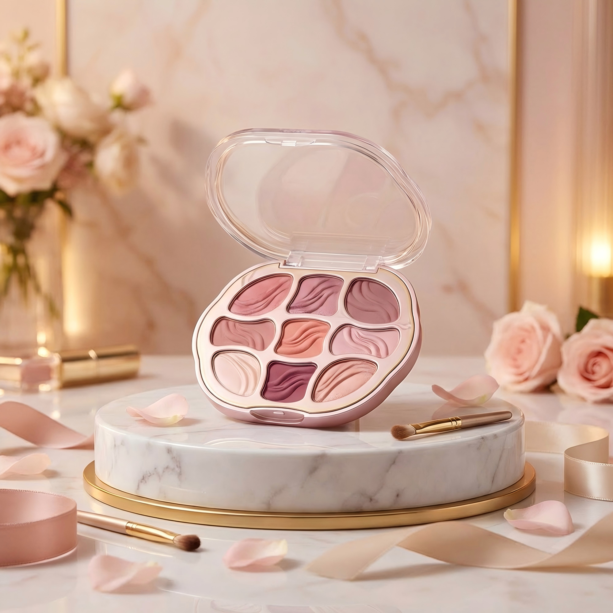 Multi-Finish Eyeshadow Palette – 9-Pan Shimmer & Matte Mix, Silky Blendable Texture, Buildable Color, Soft Rosy-Neutral Tones for Everyday & Party Looks