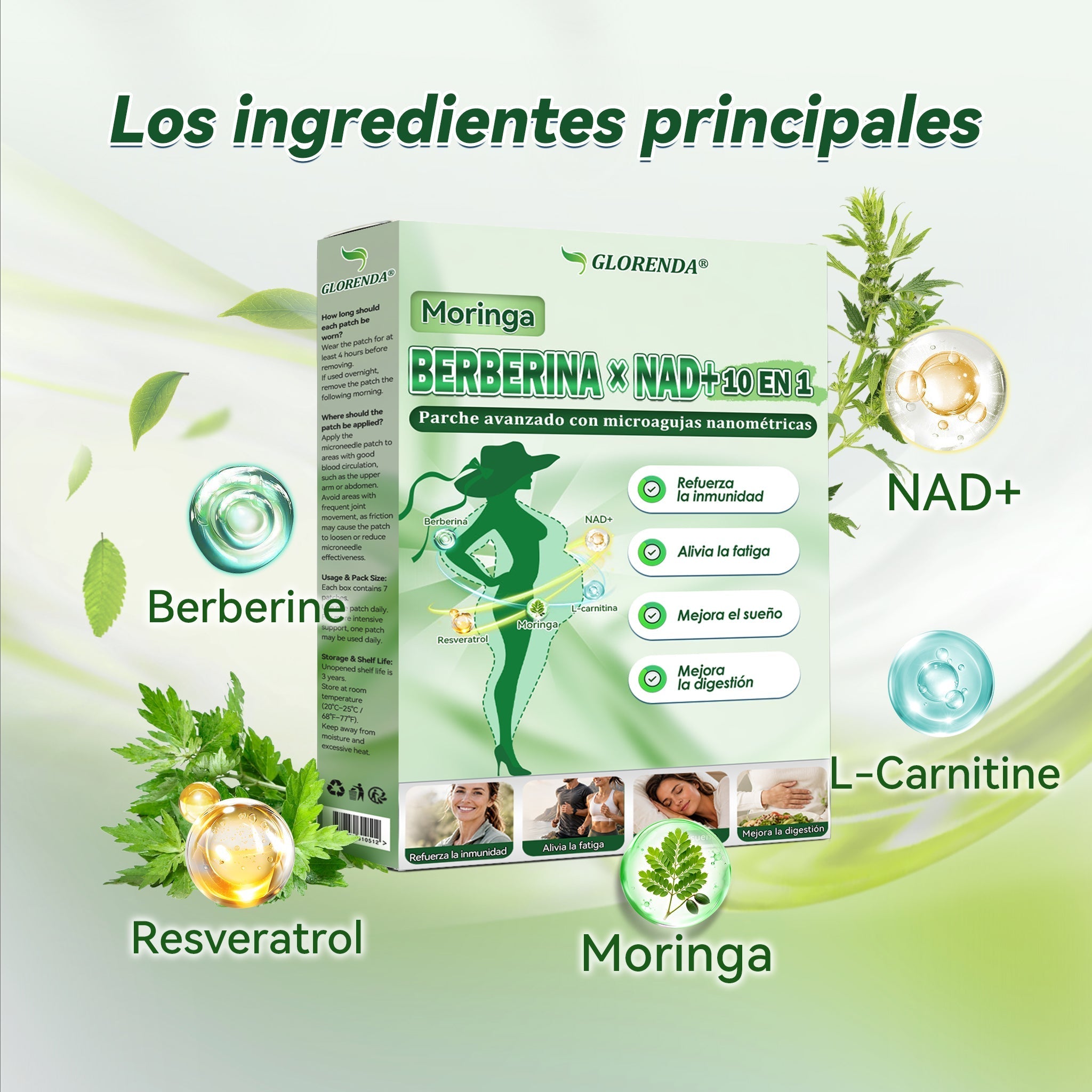 ⭐GLORENDA®🏡Moringa · Berberina × NAD+ Parche Avanzado de Nanomicroagujas 10 en 1