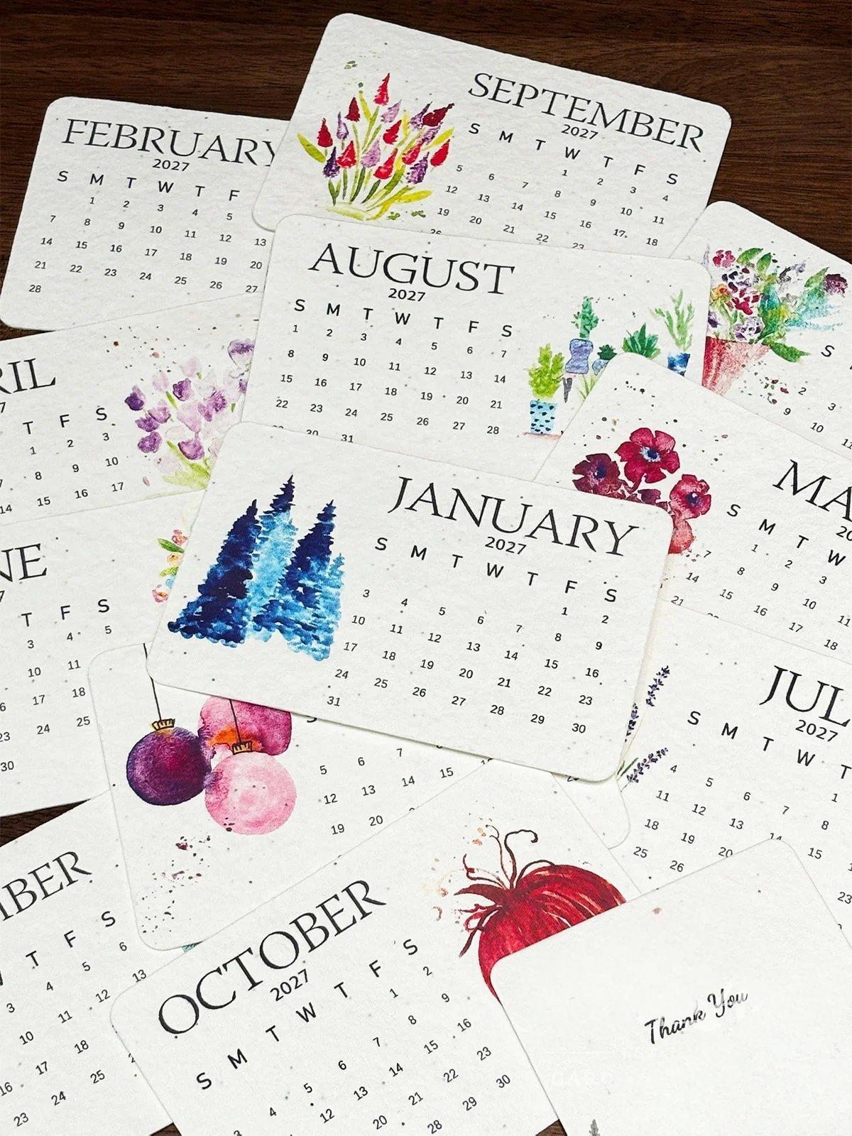 Four Seasons Watercolor Illustration Desktop Ornament Calendar with Stand