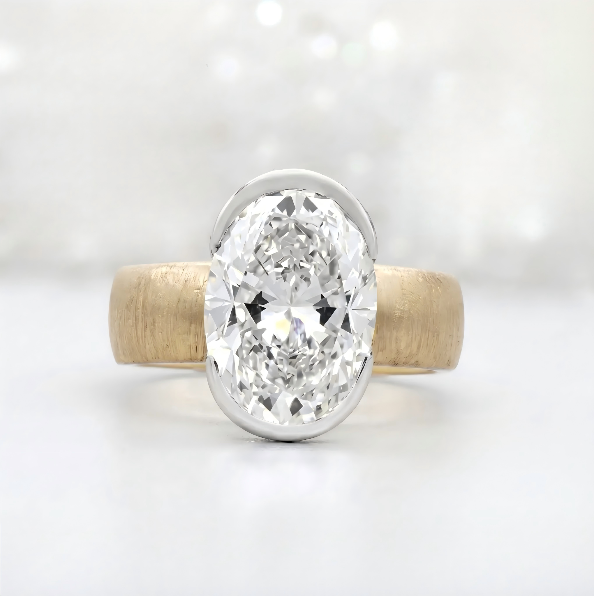 Two-tone gold oval diamond ring