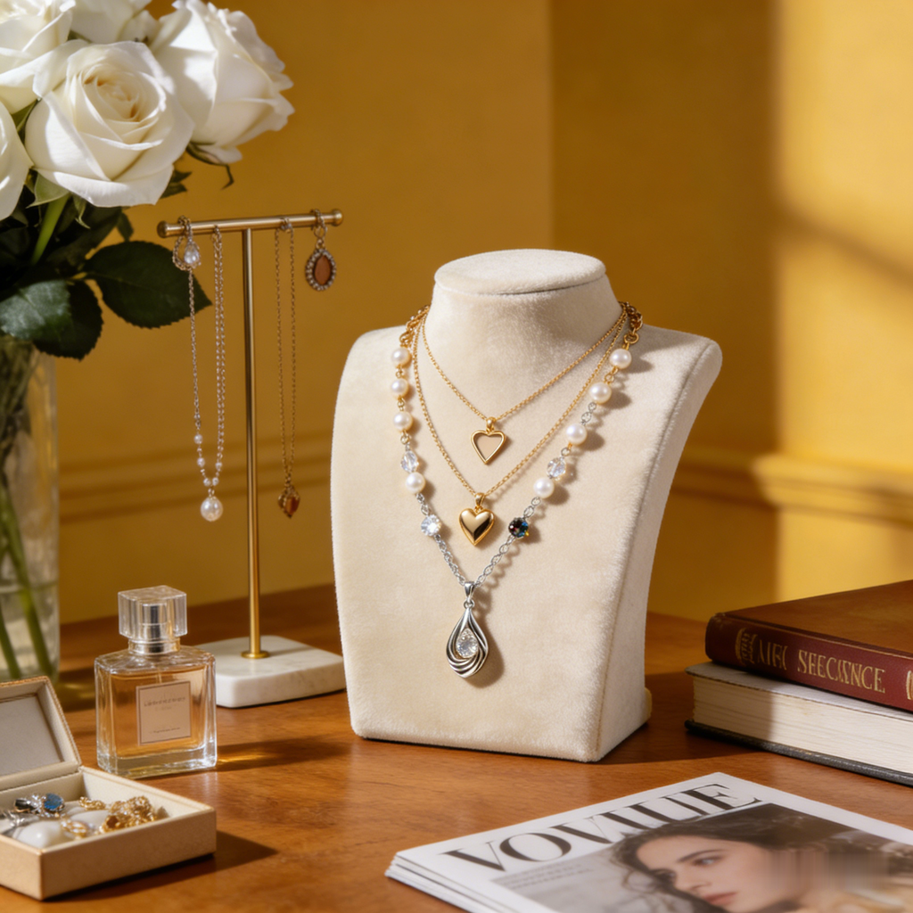 👑 "Triple Layer Mixed Heart & Pearl" – 3-Strand Design | Gold Heart, Pave Heart & Pearl | Statement Luxury 💎