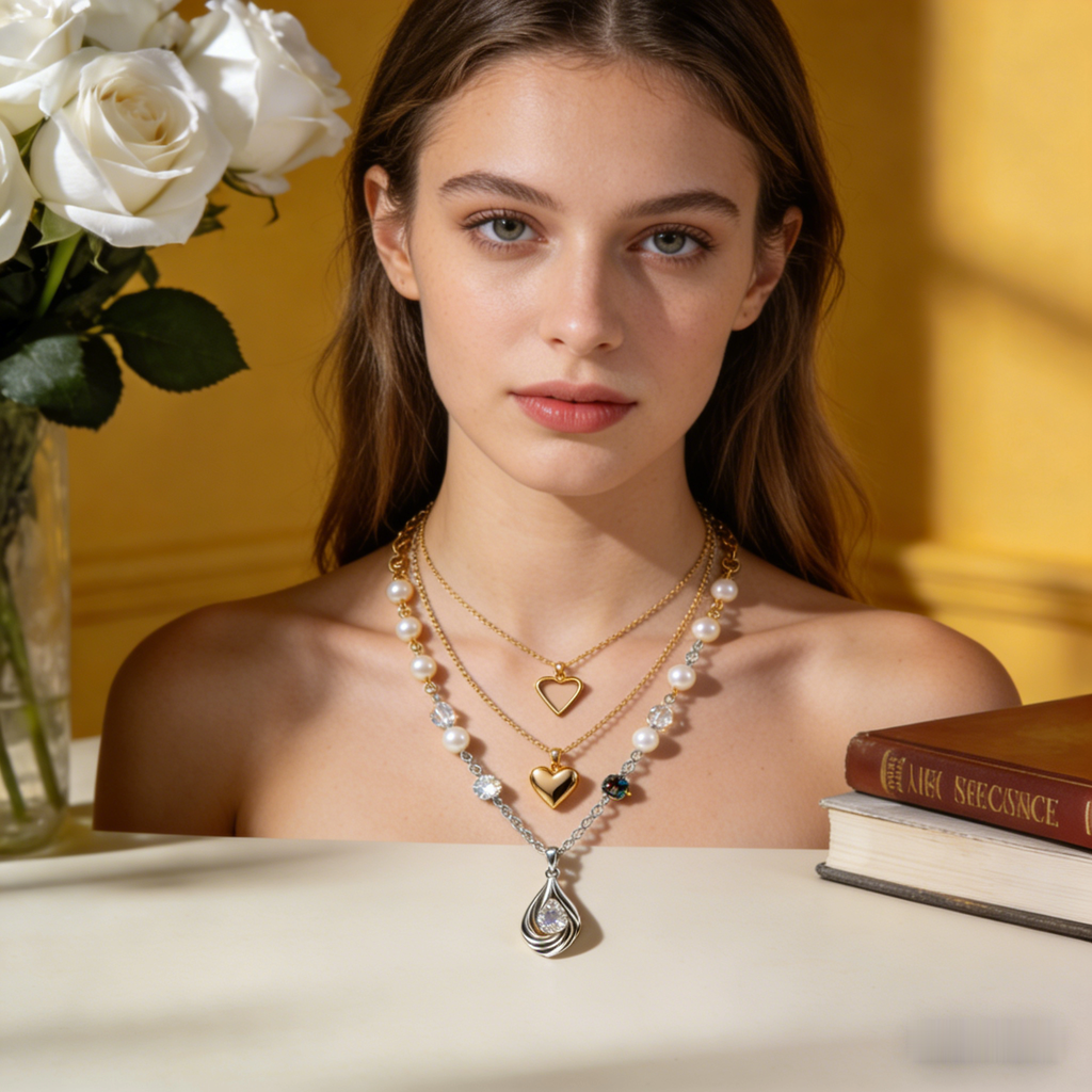 👑 "Triple Layer Mixed Heart & Pearl" – 3-Strand Design | Gold Heart, Pave Heart & Pearl | Statement Luxury 💎