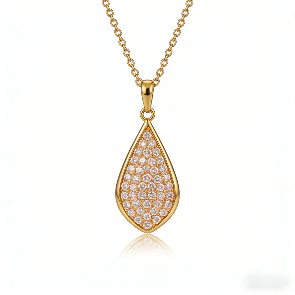 💎 "Full Pave Teardrop Gold Necklace" – Dainty Gold Chain | Teardrop Pendant Paved with Micro CZ | Sparkle for Evening 🌟