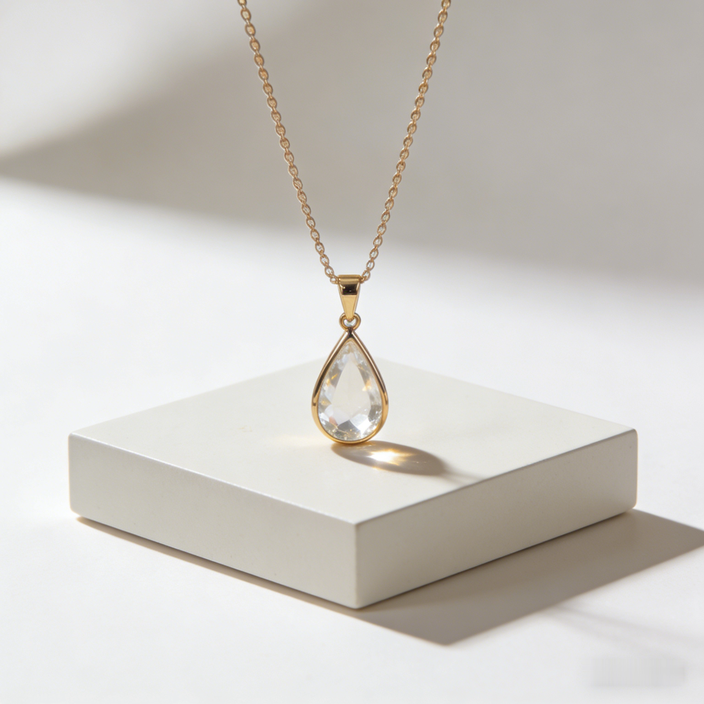 💧 "Solitaire Teardrop Crystal Necklace" – Delicate Chain | Single Clear Teardrop Crystal | Pure Elegance 🕊️
