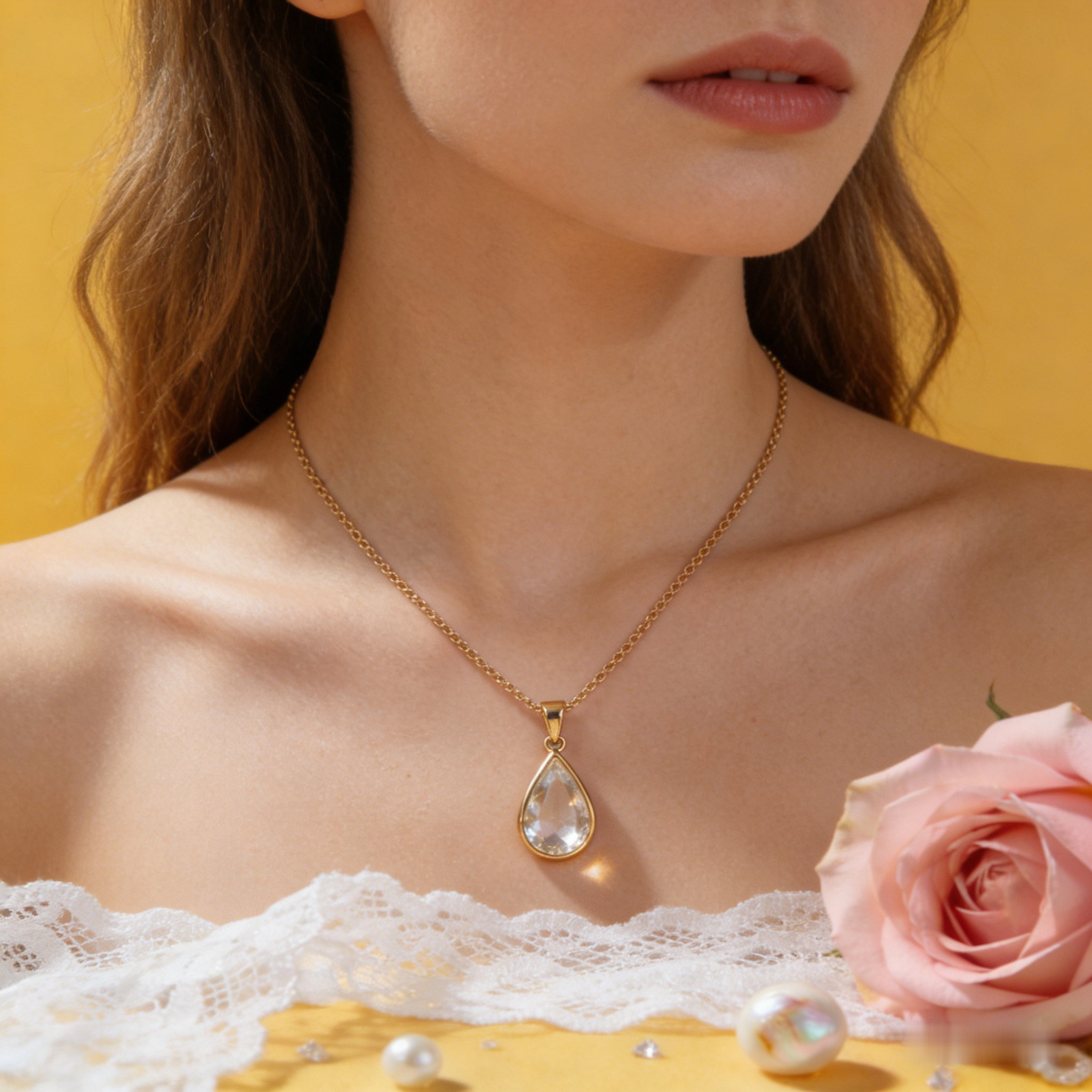 💧 "Solitaire Teardrop Crystal Necklace" – Delicate Chain | Single Clear Teardrop Crystal | Pure Elegance 🕊️