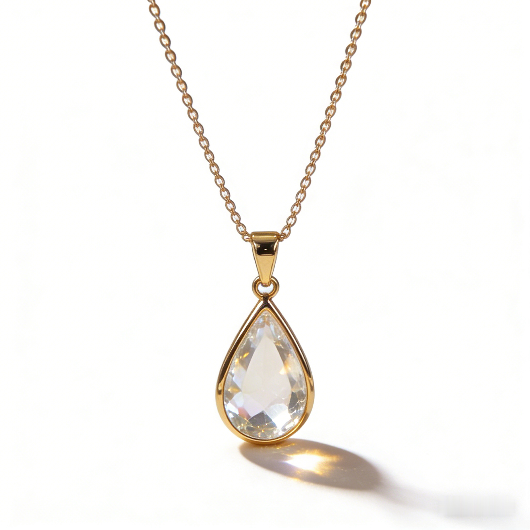 💧 "Solitaire Teardrop Crystal Necklace" – Delicate Chain | Single Clear Teardrop Crystal | Pure Elegance 🕊️