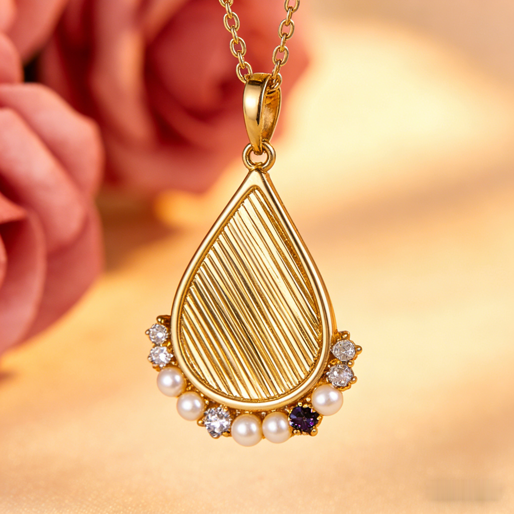 🍂 "Textured Gold Teardrop & Pearls" – Engraved Detailing | Cultured Pearls & Stone Clustered Accent | Boho Chic 🌾
