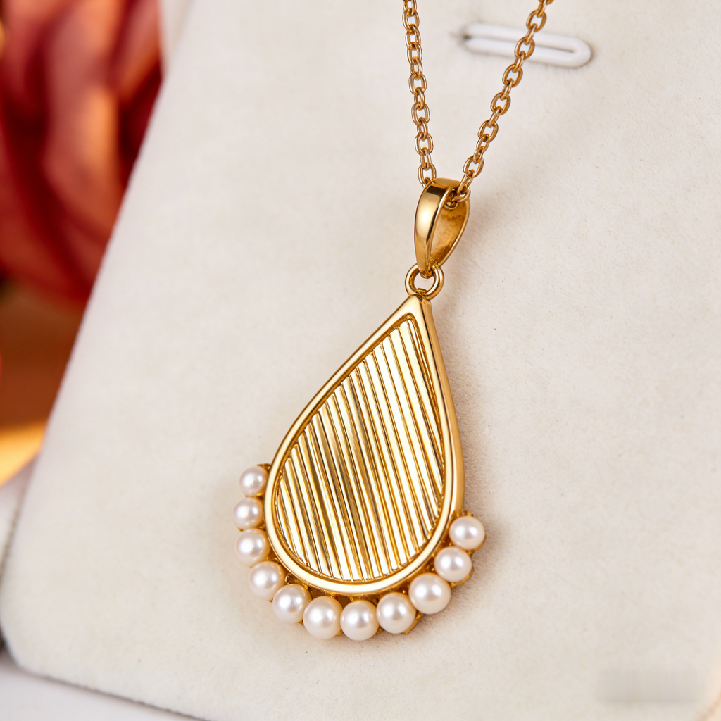 🍂 "Textured Gold Teardrop & Pearls" – Engraved Detailing | Cultured Pearls & Stone Clustered Accent | Boho Chic 🌾